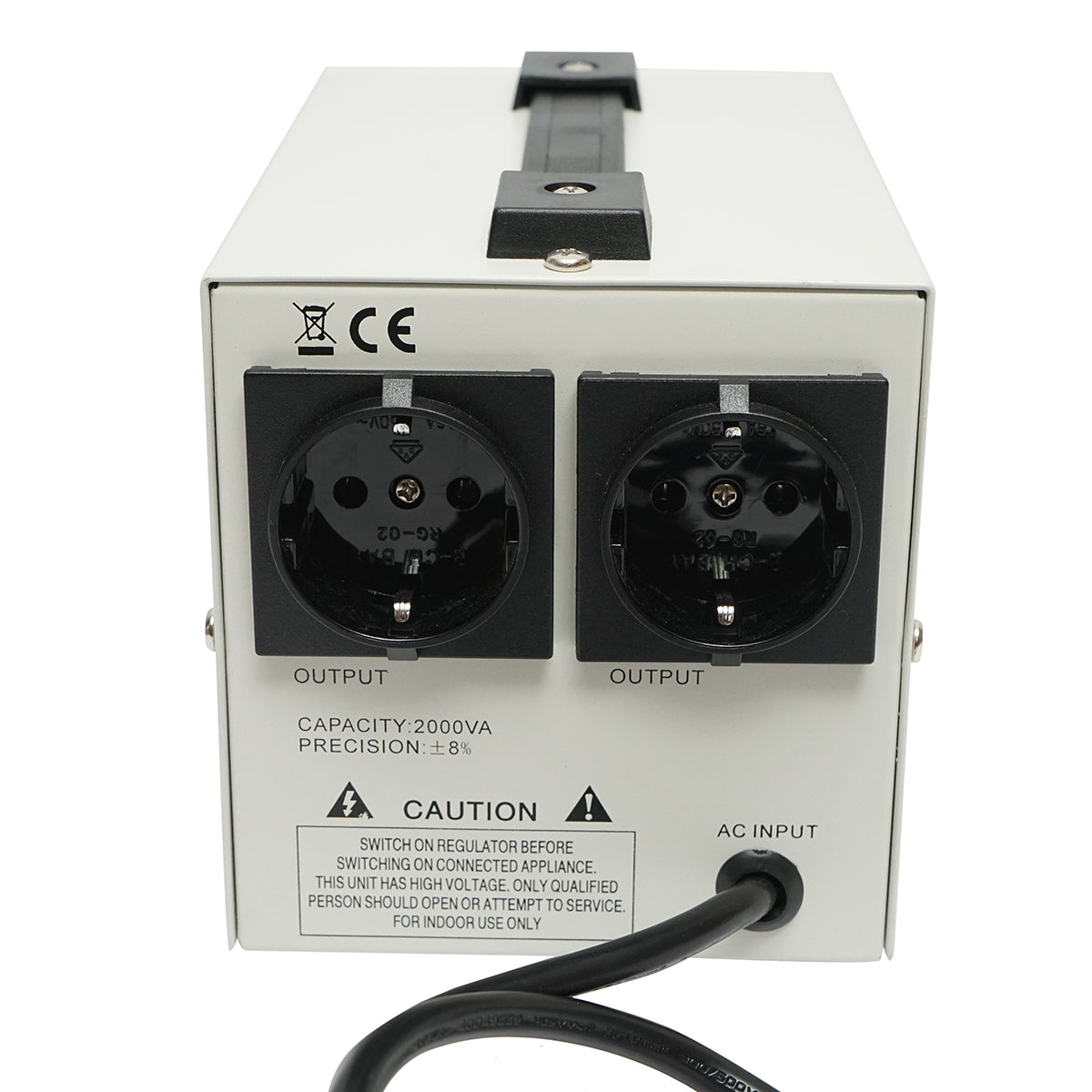 Stabilizzatore di tensione automatico monofase con relè 2000VA/140-260V, 2 prese schuko 230V, display LCD Breckner Germany