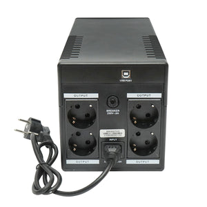 UPS 1000VA / 600W con batterie 2×7Ah, 4 prese Schuko, LCD, USB, AVR Breckner Germany