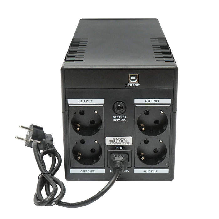 UPS 1000VA / 600W con batterie 2×7Ah, 4 prese Schuko, LCD, USB, AVR Breckner Germany