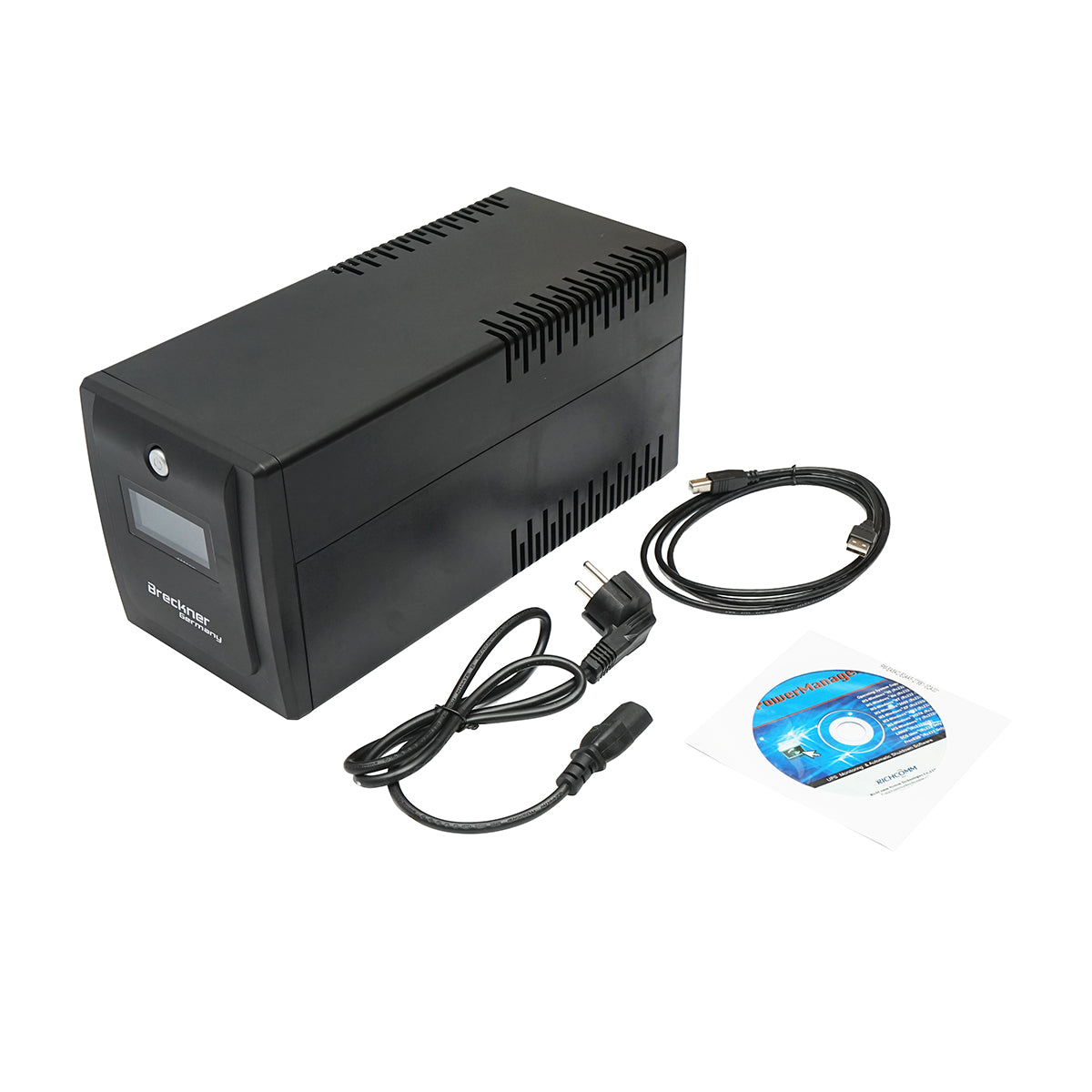 UPS 1000VA / 600W con batterie 2×7Ah, 4 prese Schuko, LCD, USB, AVR Breckner Germany