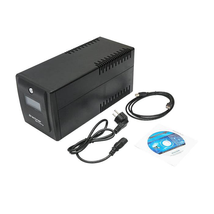 UPS 1000VA / 600W con batterie 2×7Ah, 4 prese Schuko, LCD, USB, AVR Breckner Germany