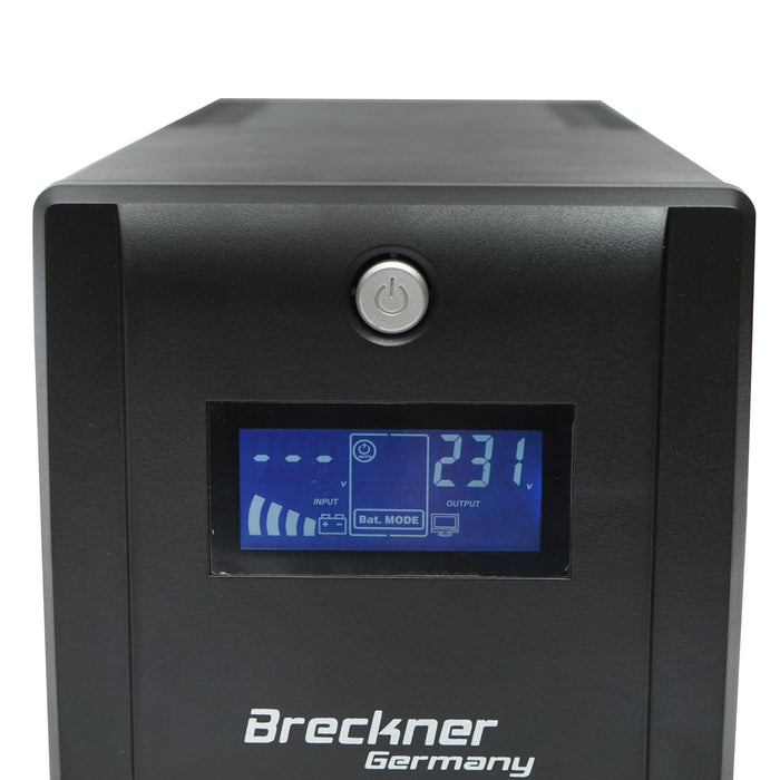 UPS 1000VA / 600W con batterie 2×7Ah, 4 prese Schuko, LCD, USB, AVR Breckner Germany