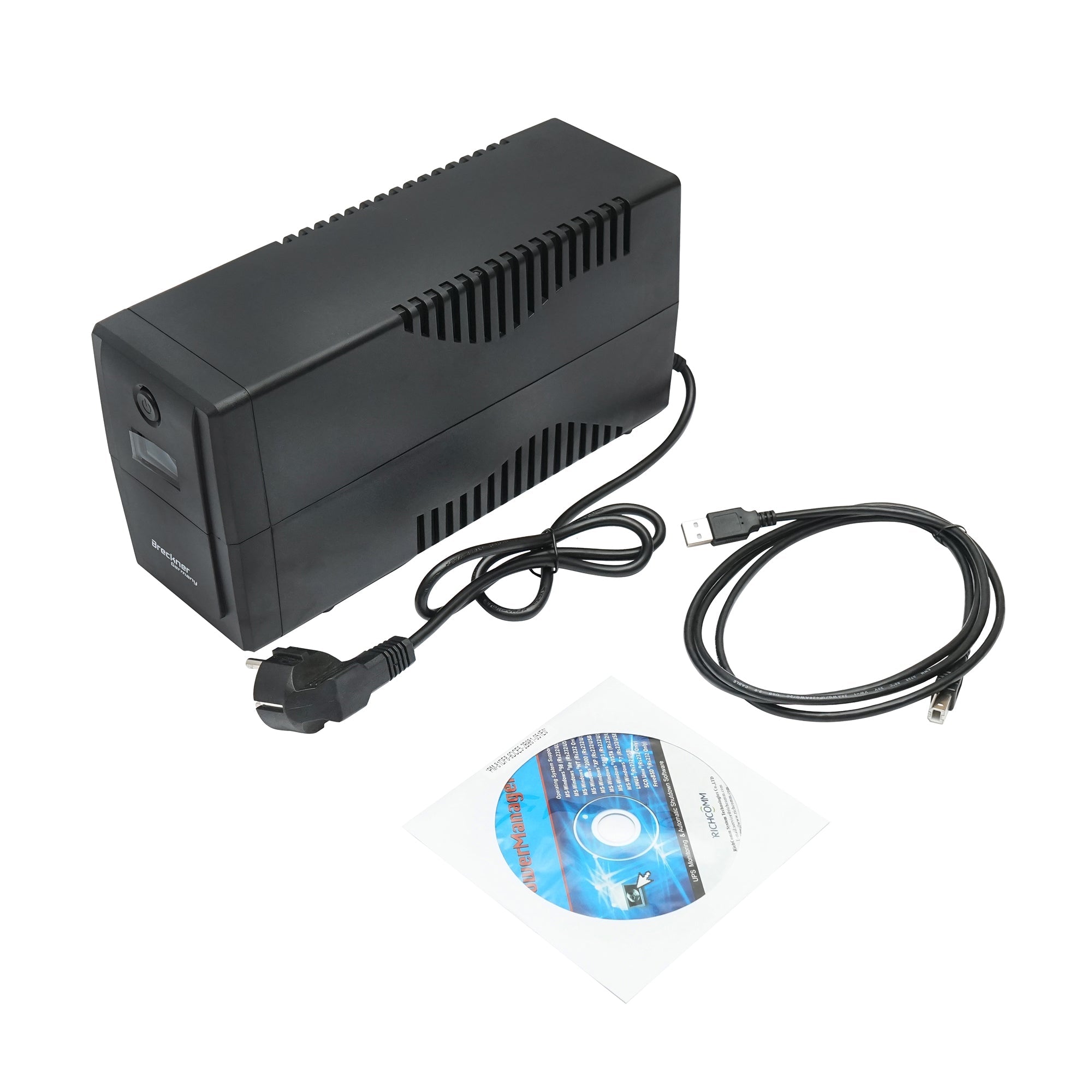 UPS 800VA / 480W con batteria 9Ah, 2 prese Schuko, LCD, USB, AVR Breckner Germany