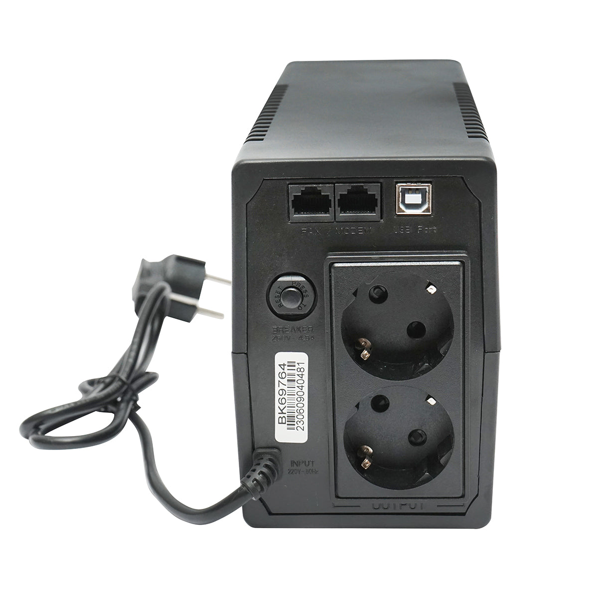 UPS 800VA / 480W con batteria 9Ah, 2 prese Schuko, LCD, USB, AVR Breckner Germany