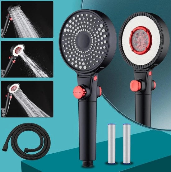 Manicure con testa di douché alta pressione con 15 m tubo - 3 tipi di massaggio testa di douché - douché a getto misto risparmiatore d'acqua (matte nero)