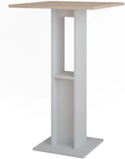 Tavolo da bar Repose, Bianco/Sonoma, 65 x 65 cm, con ripiano laterale per la conservazione di bottiglie e bicchieri
