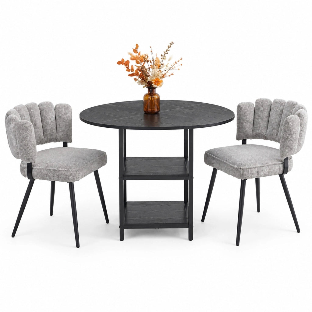 Set tavolo rotondo 107 cm nero e grigio MDF e metallo; 2 ripiani aperti