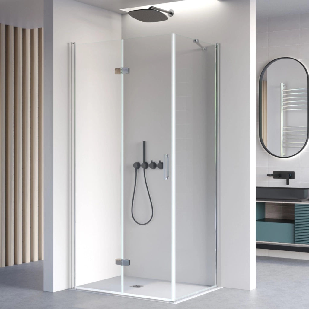 Porta doccia 2 lati porta pieghevole e lato fisso h195cm 6mm rea, misura 70x70