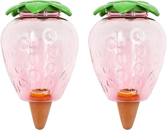 Set di 2 grandi palloni per l'irrigazione di piante da interno - 500 ml - Design fragola - Riserva idrica per piante - Decorazione da giardino per vacanze