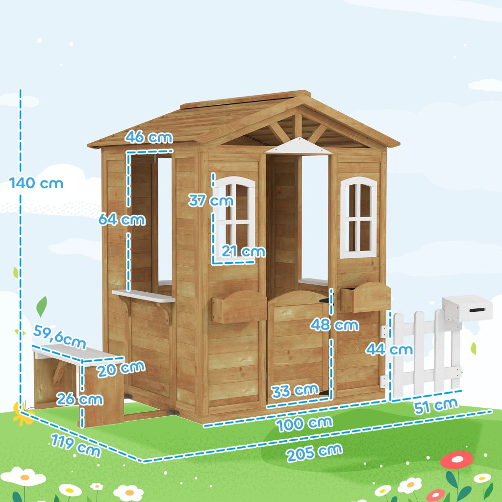 Casetta in legno per bambini con porta, finestre, panchina e recinzione ¨C zephmum ¨C per 3-6 anni