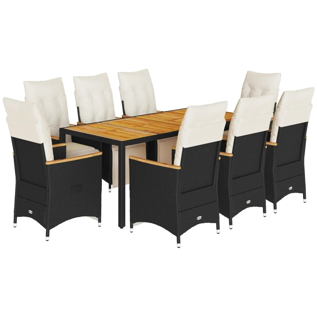 vidaXL Set Bistrò da Giardino 9 pz con Cuscini in Polyrattan Nero