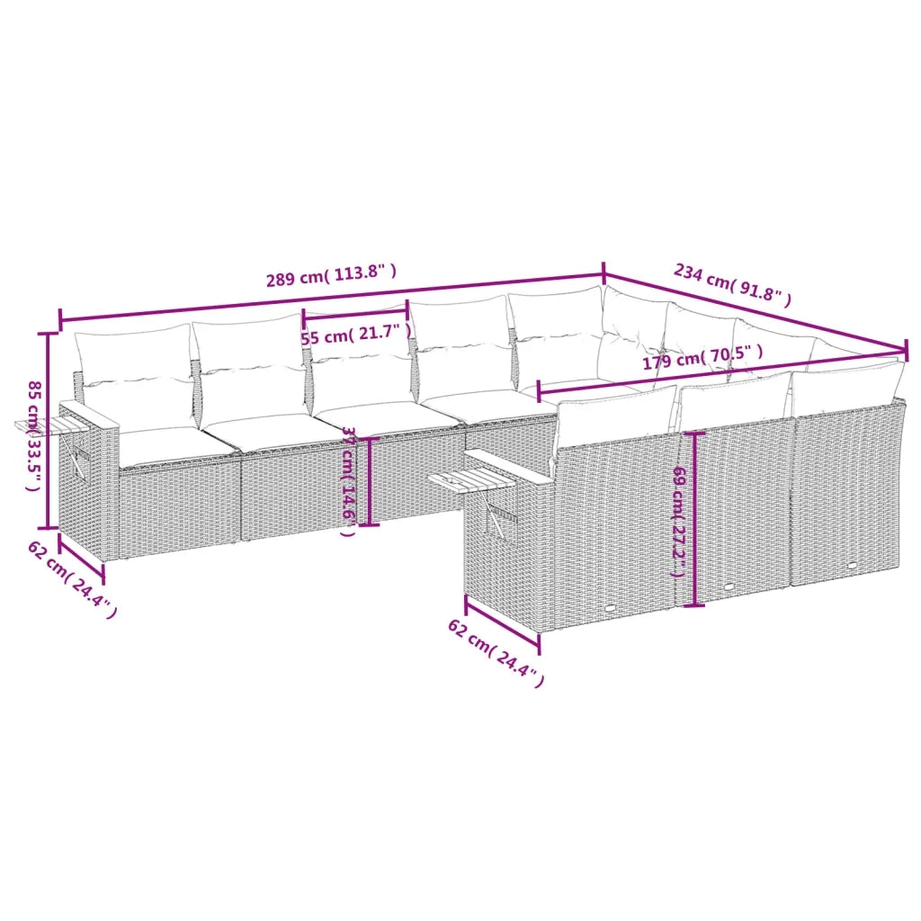 Set Divano da Giardino 10 pz con Cuscini Beige in Polyrattan 3259580
