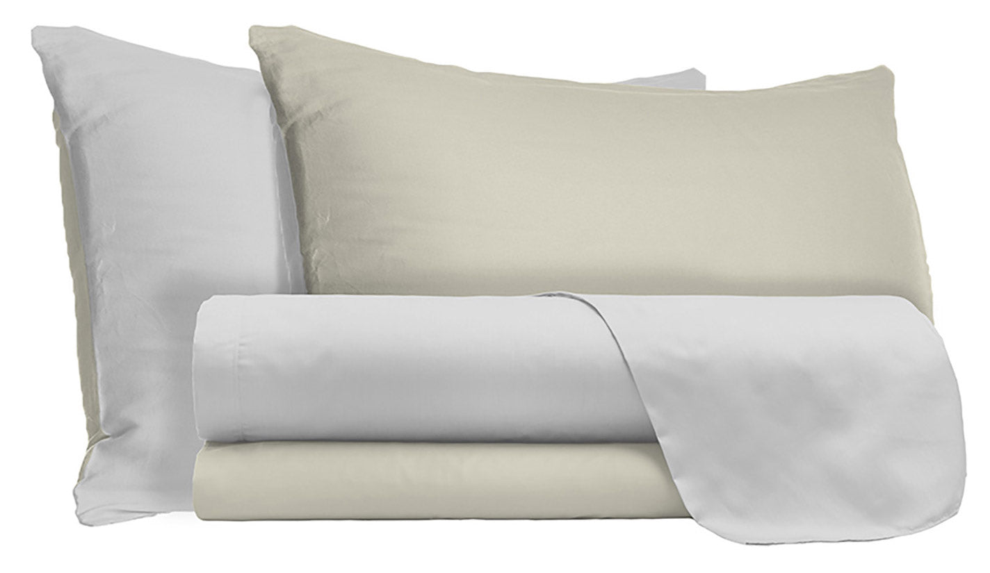 Set Lenzuola Singolo Sopra Sotto e Federe Doubleface Grigio Chiaro/Panna