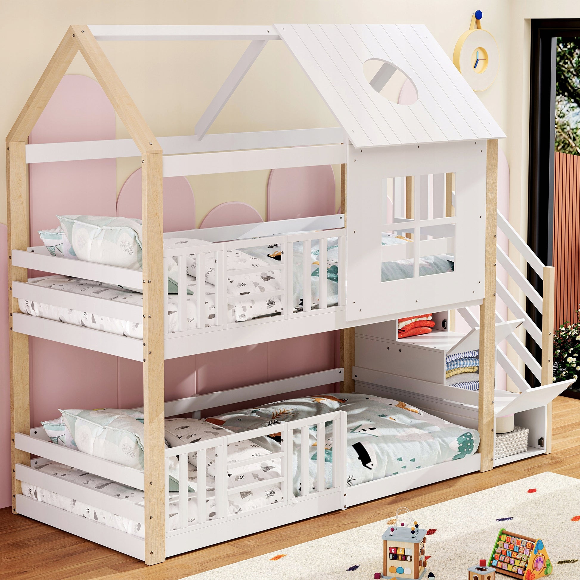 Letto a castello con ripostiglio - Xylo - 90x200 bianco-legno