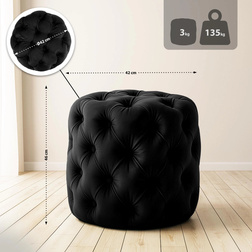 Pouf Drancy in velluto trapuntato nero,M