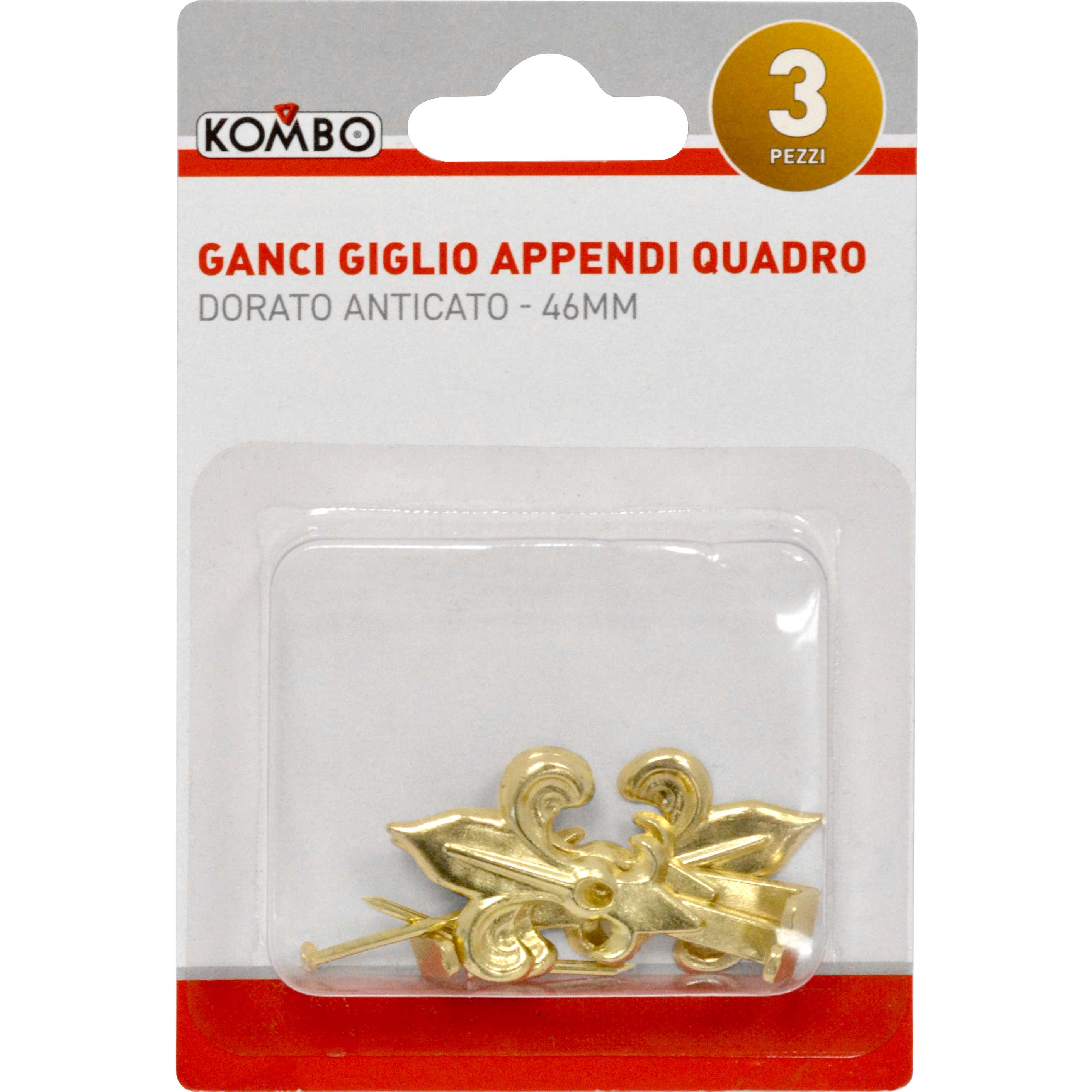 Set 3 pz ganci appendi quadro giglio colore dorato anticato