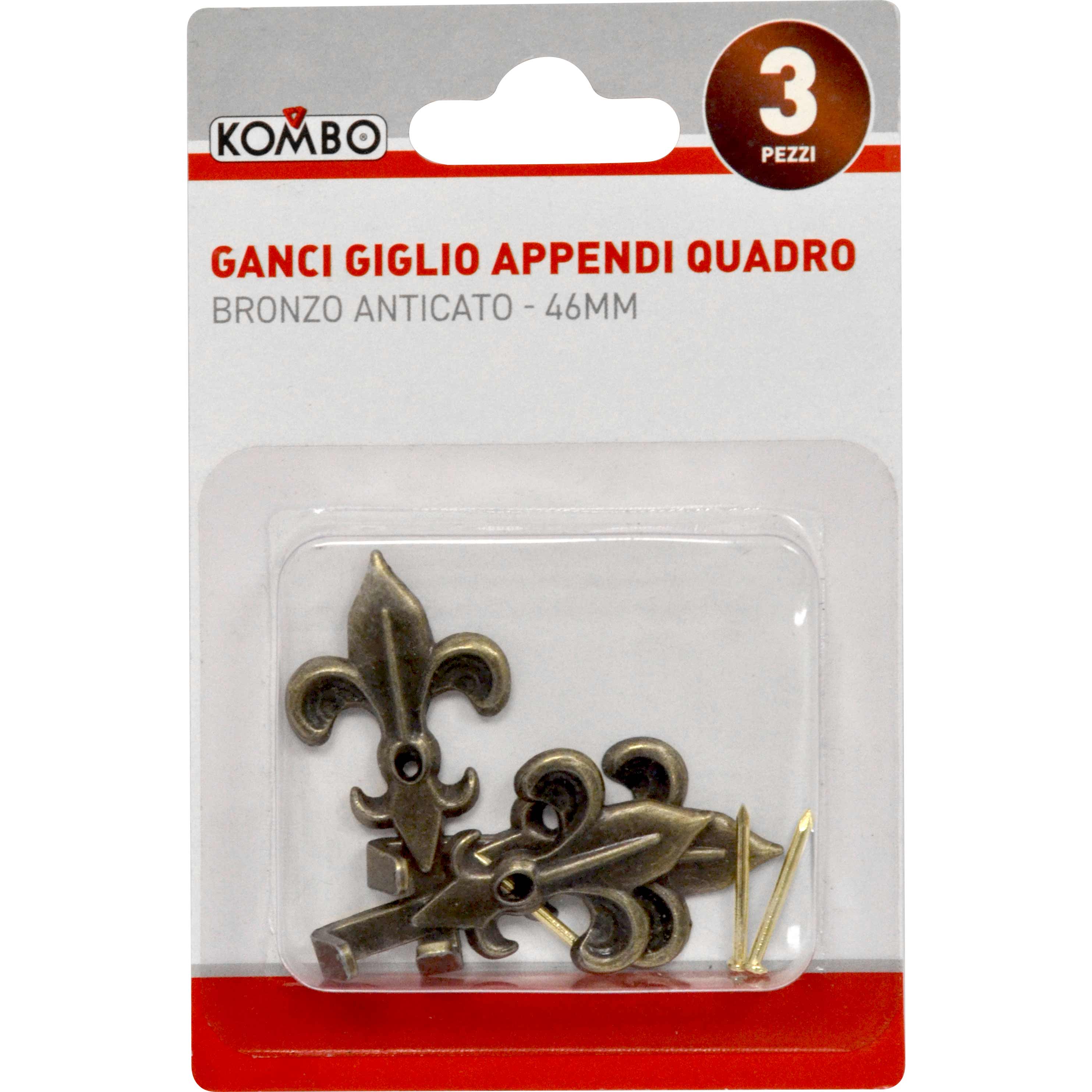 Set 3 pz ganci appendi quadro giglio colore dorato anticato