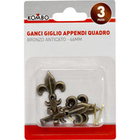 Set 3 pz ganci appendi quadro giglio colore dorato anticato