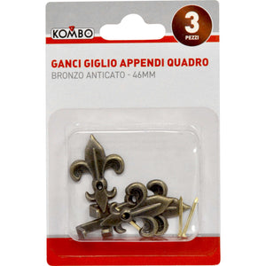 Set 3 pz ganci appendi quadro giglio colore dorato anticato