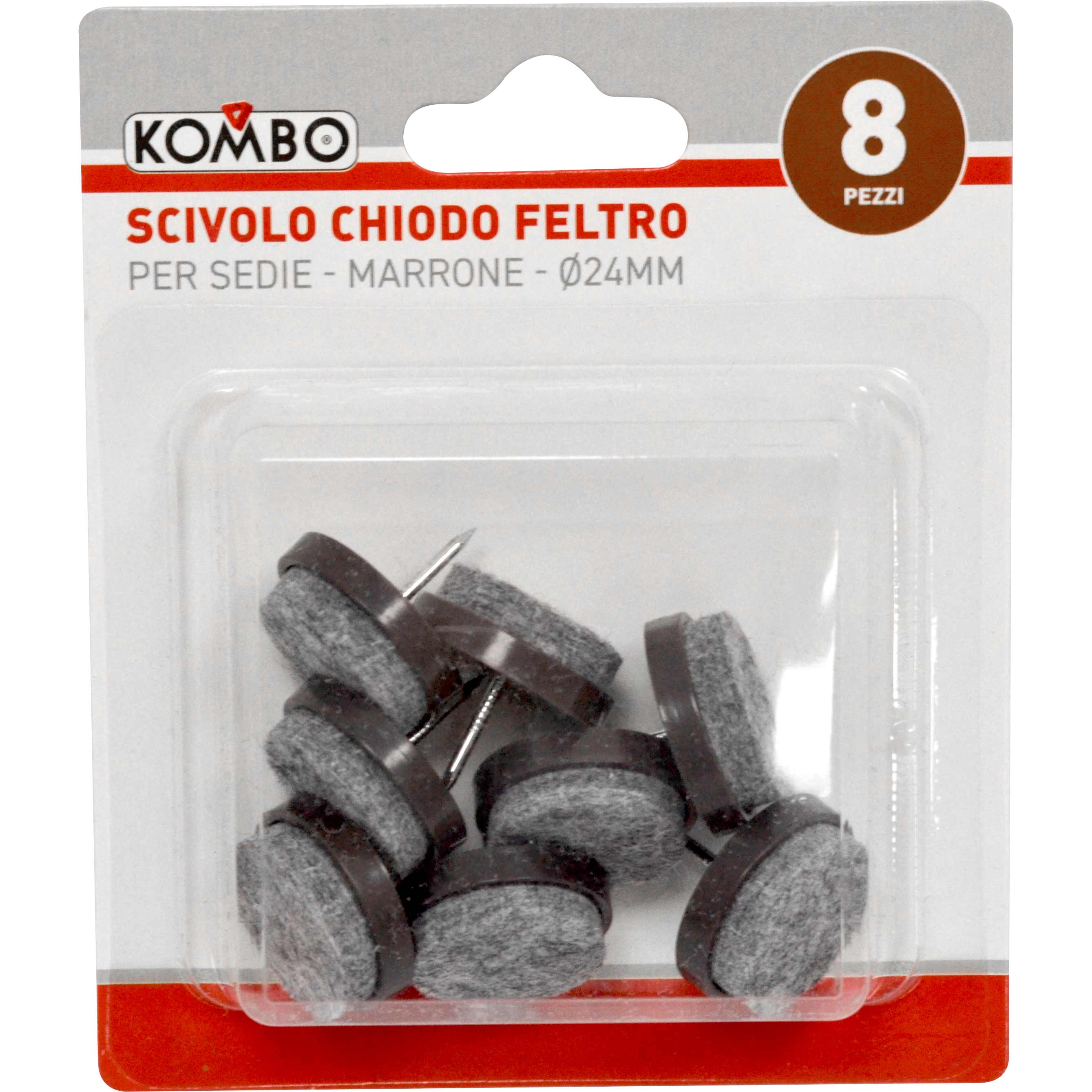 SET 8 PZ SCIVOLO CHIODO FELTRO PER SEDIE GRIGIO