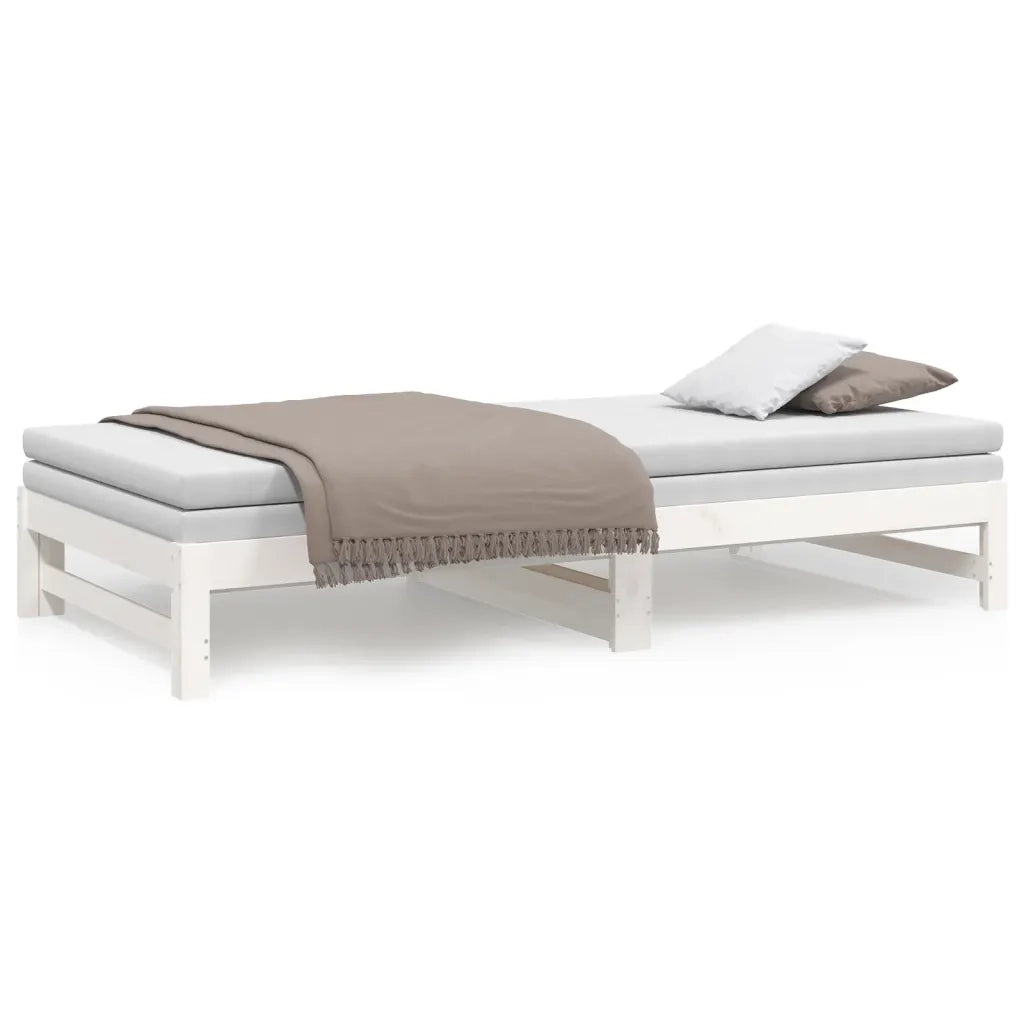 Letto matrimoniale | Letto per adulti | Dormeuse Estraibile Bianca 2x(100x200)cm Legno Massello di Pino