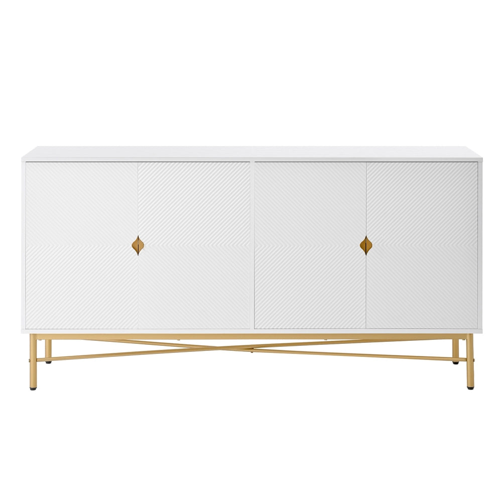 Credenza 4 Ante con Ripiani ¨C MINIMAL ¨C Bianco Lucido, Gambe Dorate, 160x40x82