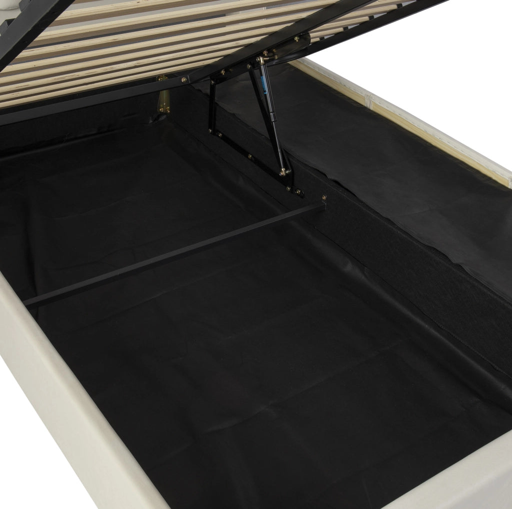 Letto 140x200 cm con contenitore idraulico; 3 cassetti e LED in velluto beige