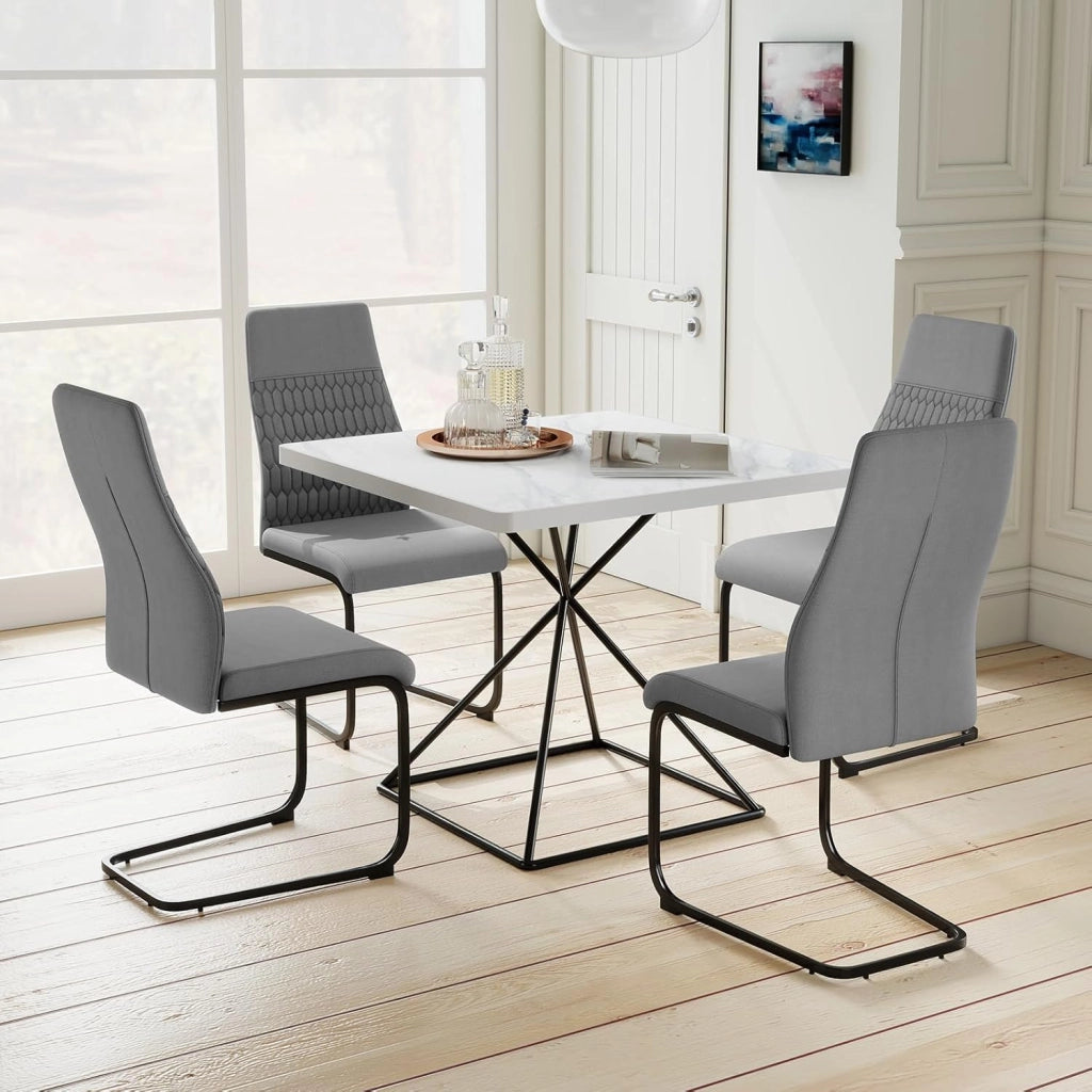 Set di Sedie da Pranzo da 4, Sedia Ergonomica da Cucina Senza Braccioli con Schienale Alto Inclinabile, Base in Metallo a Forma di U e Cuscinetti Antiscivolo, Portata 150 kg, per Interno