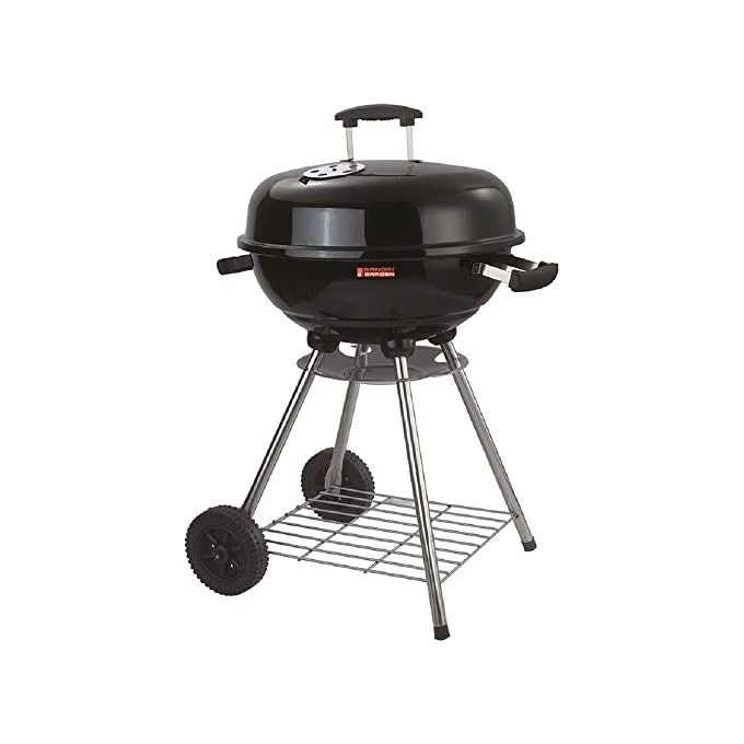 Sandrigarden 7880505 SG45K Barbecue a Carbone Sferico Diametro 45 cm 4 Gambe Acciaio Inox 2 Ruote Coperchio Acciaio Smaltato con Valvola Aerazione Griglia Cottura Smaltata colore Nero