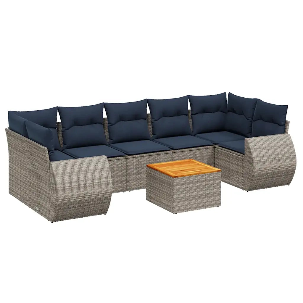 Set Divani da Giardino 8 pz con Cuscini Grigio in Polyrattan 3224920