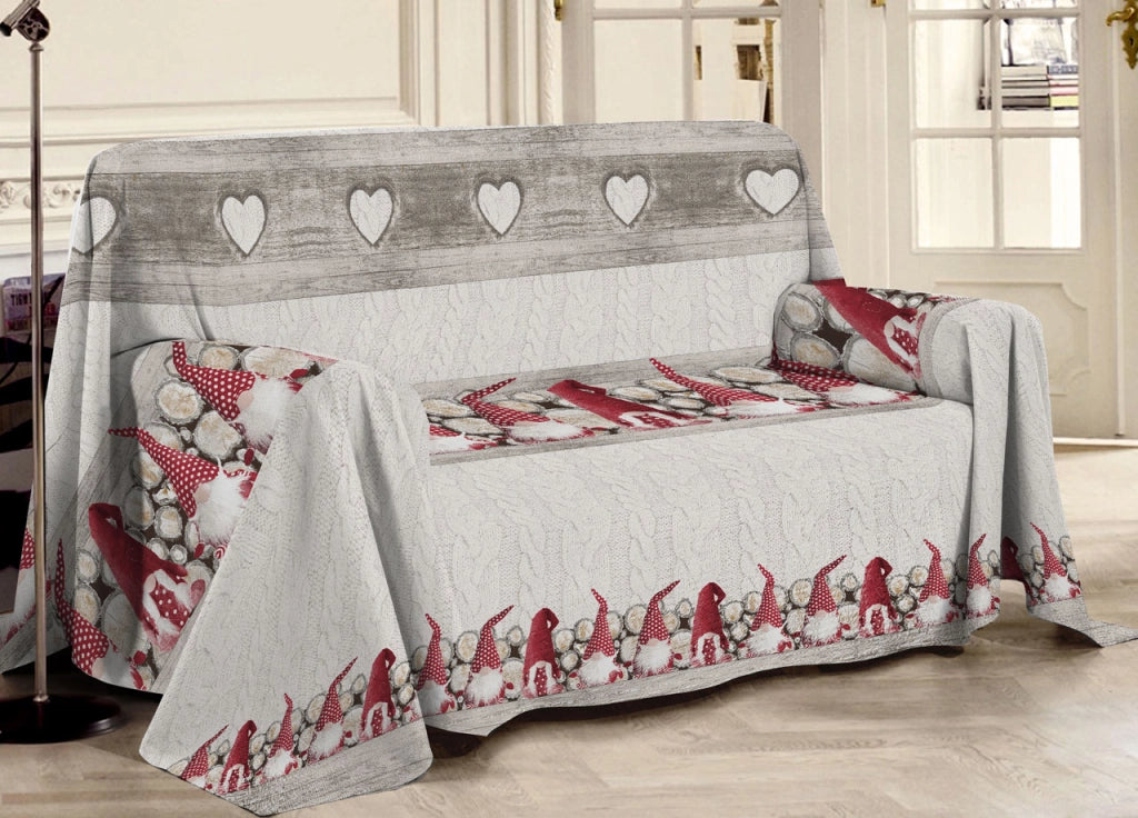 Telo Arredo Multiuso Linea Pensieri Delicati In 100% Cotone Disegno Gnomi - Matrimoniale - Rosso