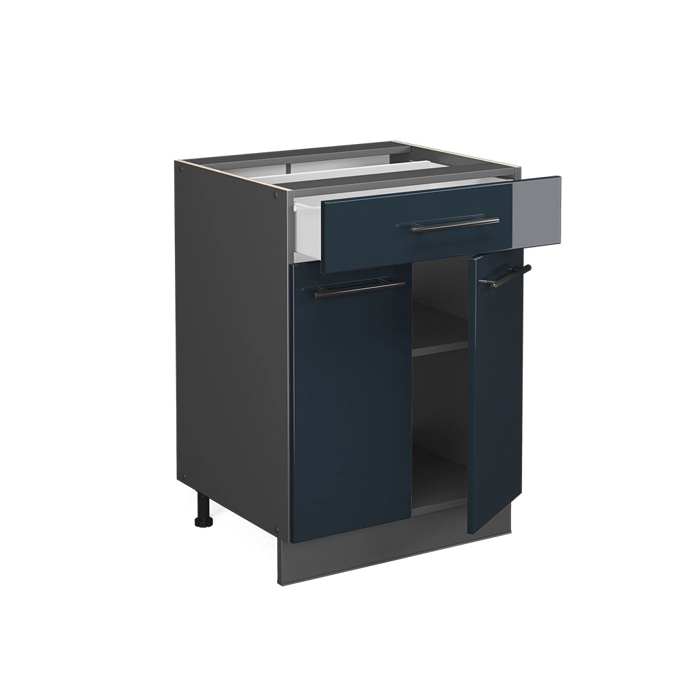 Mobiletto base per cucina Fame-Line Blu scuro lucido/Antracite 60 cm con cassetto, PL Rovere Vicco