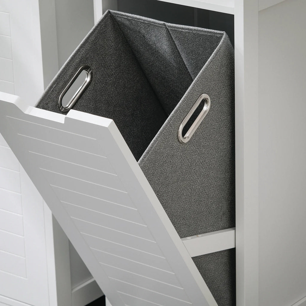 Mobile Lavanderia Con Sacco Portabiancheria Pieghevole Cassettiera Portabiancheria Mobiletto Bagno Bianco 30x30x90 Cm BZR122-W SoBuy