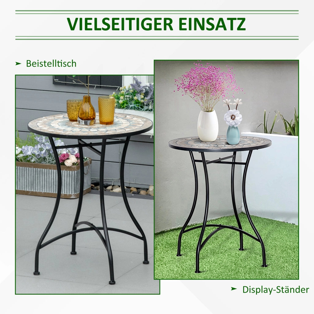 Tavolo da pranzo per giardino rotondo ¨C zephmum ¨C verde, beige, bianco, ?60 cm