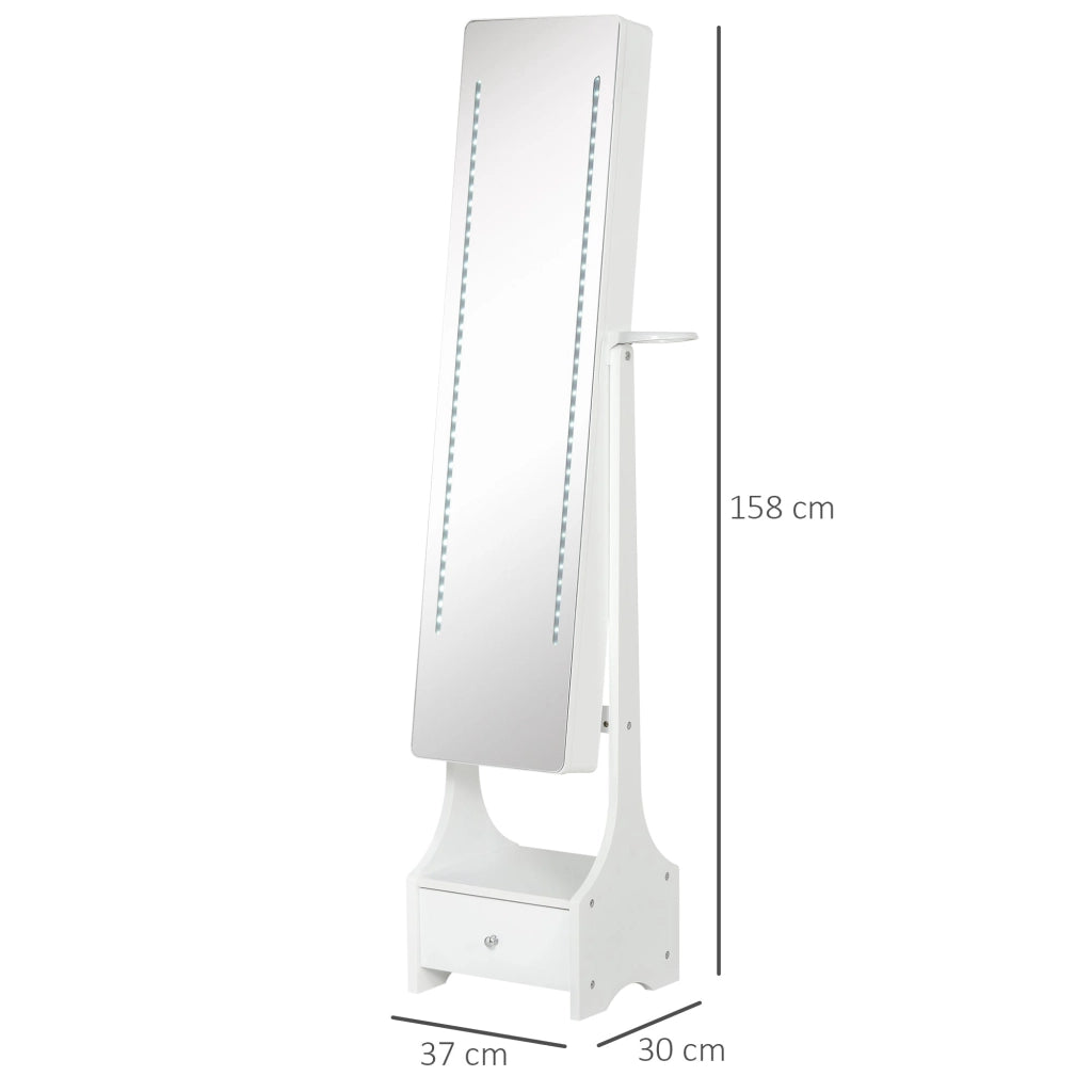 Armadio Portagioie a Specchio con Luci LED 37x30x158 cm in MDF  Bianco
