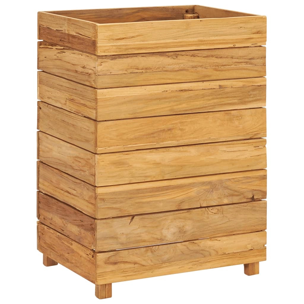 Aiuola rialzata per piante e fiori 50 x 40 x 72 cm legno di teak riciclato e acciaio 02_0000939