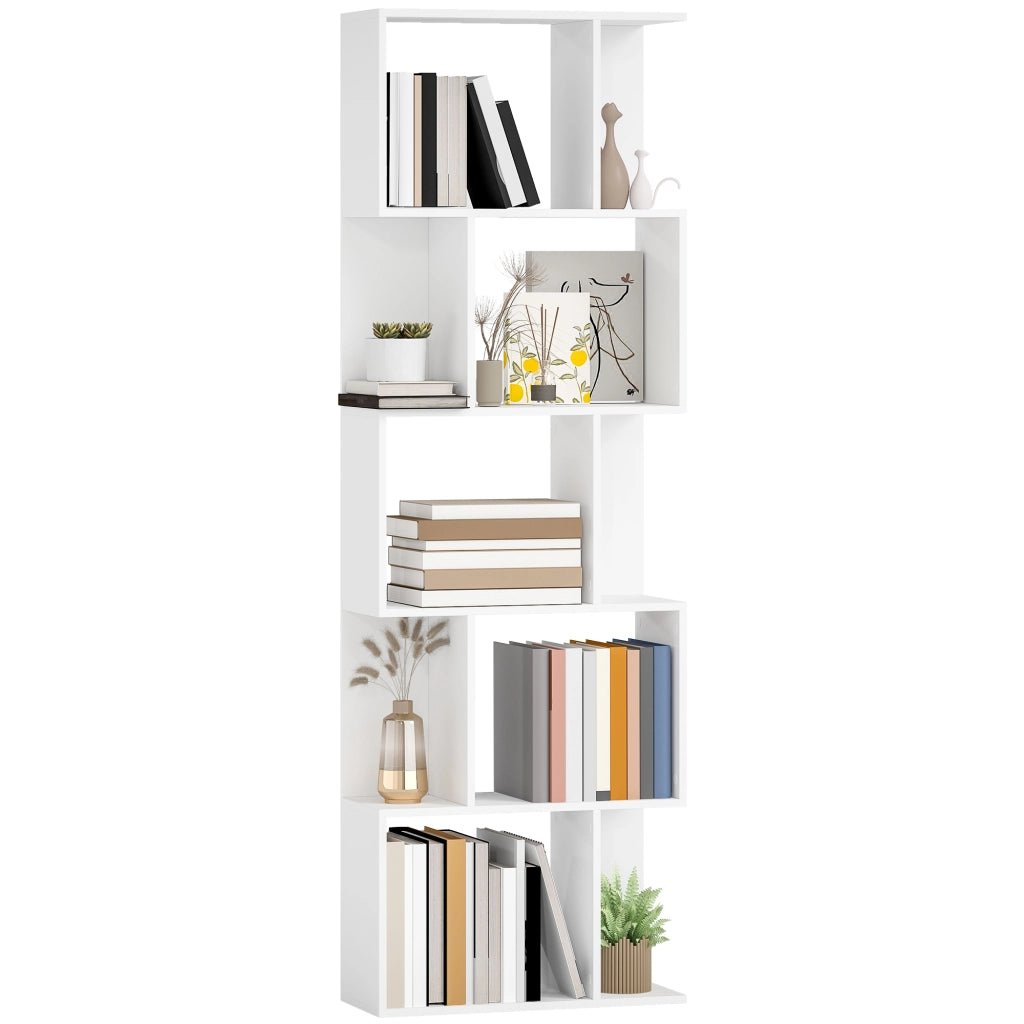Libreria in Legno a 5 Ripiani con Divisorio ¨C zephmum ¨C Bianco 60x24x184.5 cm