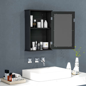 Mobile da Bagno Pensile con Specchio e Anta a Chiusura Magnetica 41x14x60 cm Nero