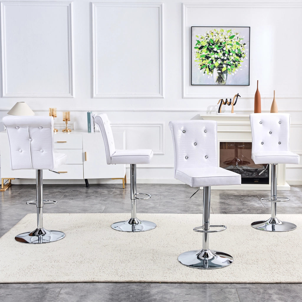 Sedia da Pranzo Set da 2 con Schienale Imbottito e Bottoni Decorativi, in PVC Bianco