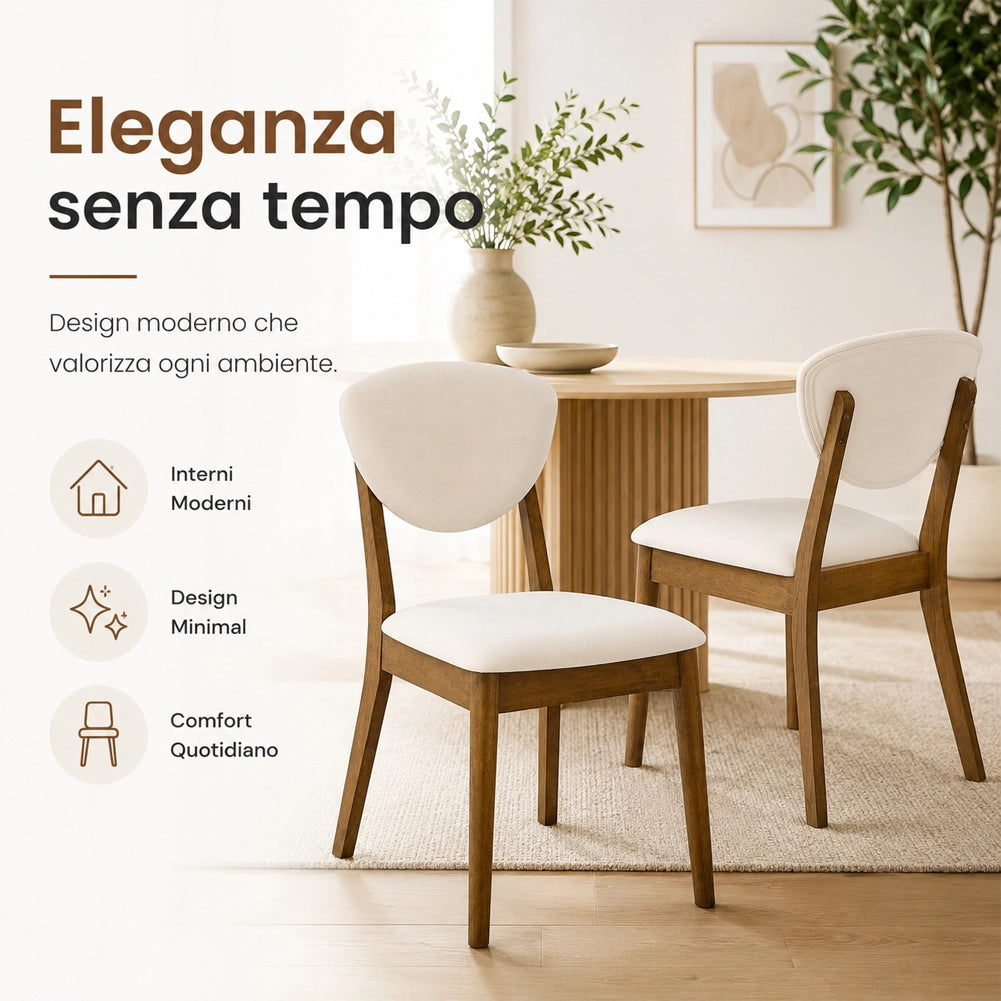 Set 2 Sedie da Pranzo in Legno Scuro Rivestimento in Tessuto Crema 52x47x84 cm