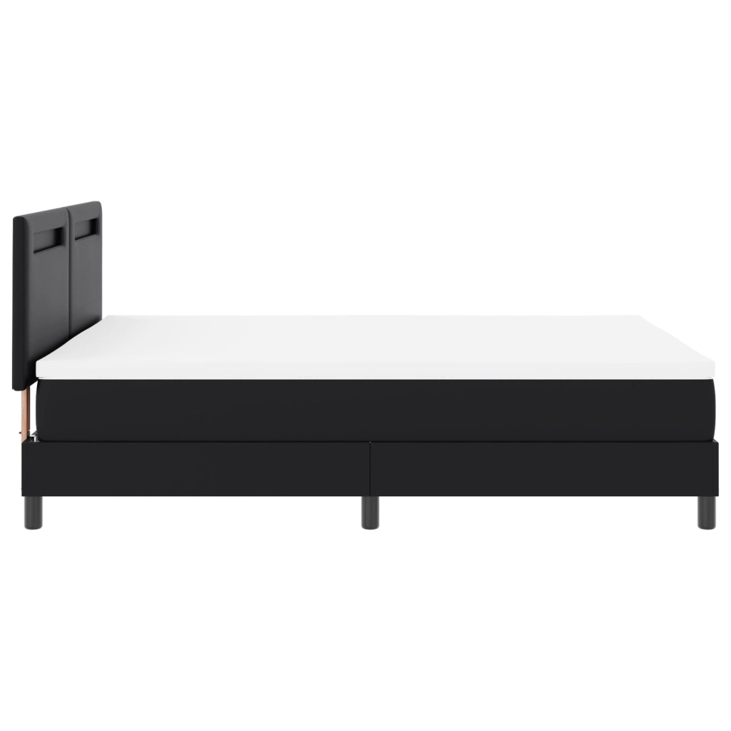 Letto con rete a molle e materasso nero 140x190 cm in pelle sintetica