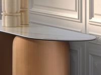 Consolle ovale a semicerchio in marmo porcellanato e acciaio color bronzo