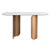 Consolle ovale a semicerchio in marmo porcellanato e acciaio color bronzo