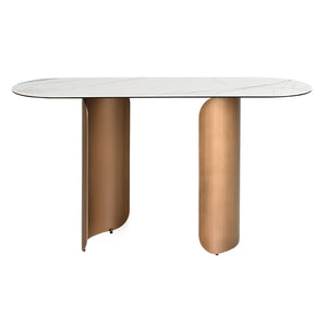 Consolle ovale a semicerchio in marmo porcellanato e acciaio color bronzo