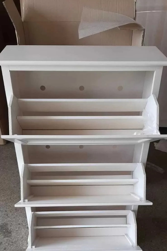  scarpiera 4 ante ribalta shabby legno bianco anticato 79x30x170 (201281) - Mobili 2G