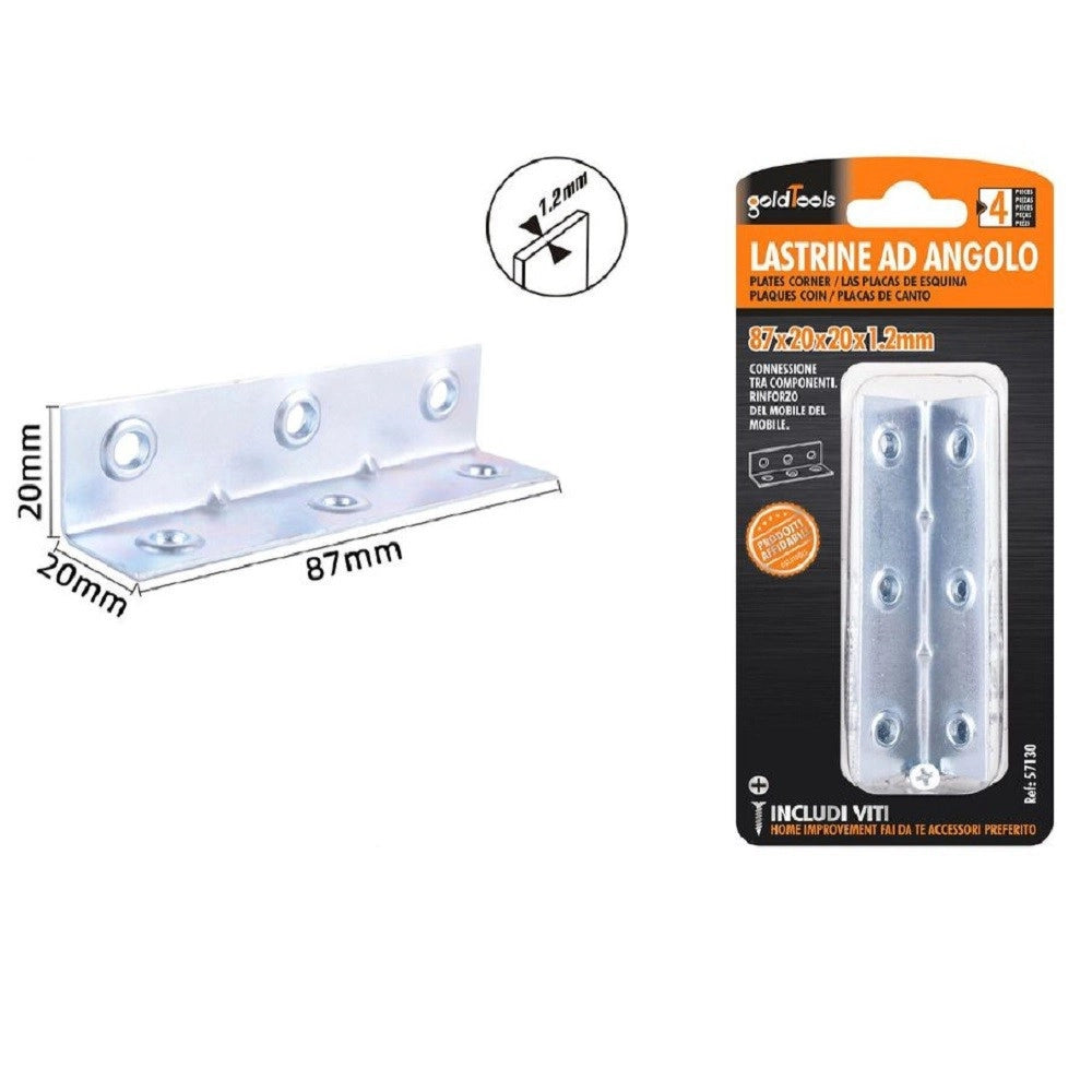 Trade Shop - Set 4pz Lastrine Lastrina Ad Angolo Angolare 87x20x20x1.2 Mm Viti Mobili 57130 -