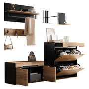 Mobile ingresso con 2 scarpiere; 1 cassetto e specchio - per ingresso - in MDF e truciolato - 156×36×176 cm - naturale e nero