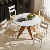 Set di 2 Sedie da Cucina, Legno di Gomma, Piedini protettivi, Schienale leggermente curvato, Bianco