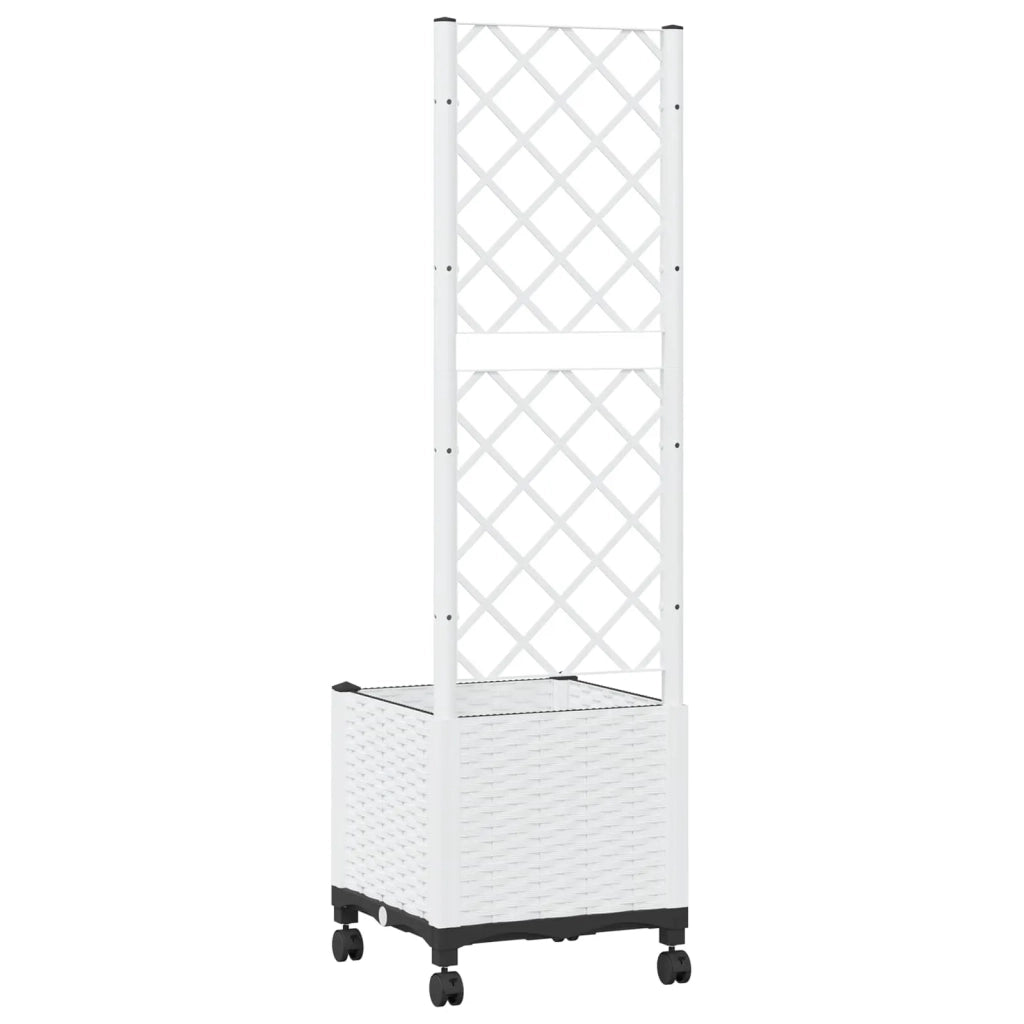 Vaso da giardino con grigliato e ruote Bianco 40 x 40 x 146 cm 3422923