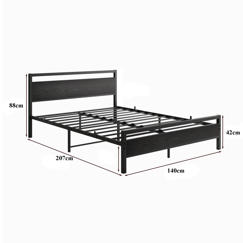 Struttura letto 140x200 cm in metallo e MDF con testiera, rete e spazio sottoletto